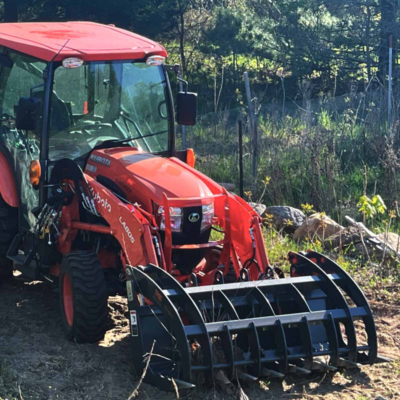 TMG Industrial 72” Skid Steer Root Rake Grapple Attachment, Universal Mount, 53” Jaw Opening, 9” Tine Spacing, 3000 lb Weight Capacity, TMG-RG72