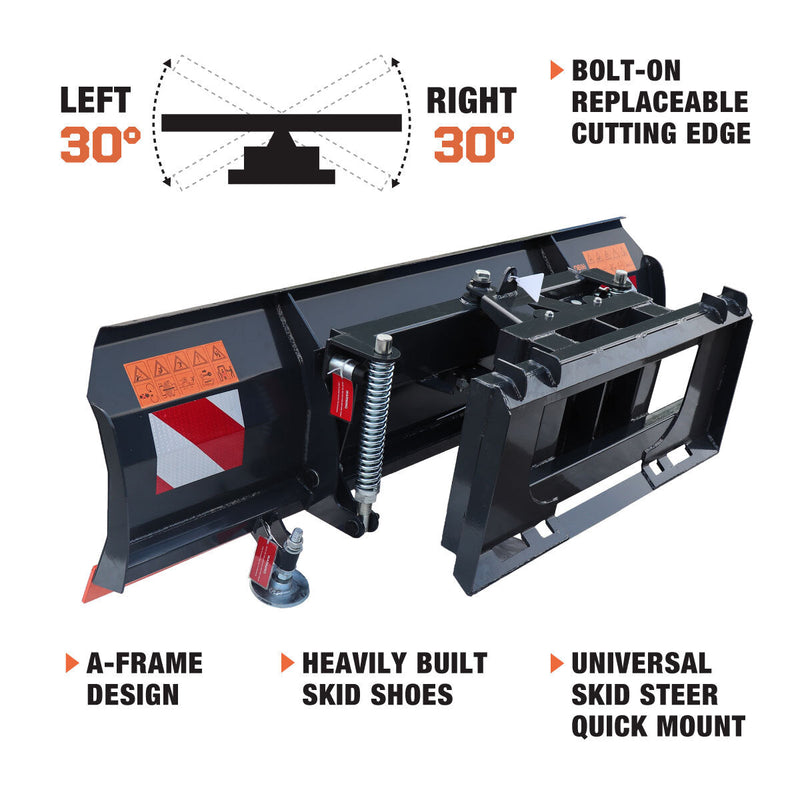 TMG Industrial 86” Skid Steer Dozer Blade/Snow Pusher, 30° Left & Right, Bolt-On Cutting Edge, Adjustable Skid Shoes, Universal Quick Mount, TMG-DB86