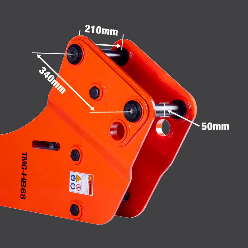 TMG Industrial 4-7 Ton Excavator/Backhoe Hydraulic Hammer Breaker, 2-3/4” Moil Point Chisel, 600 J Impact Energy, Pin Grabber Lugging, TMG-HB68