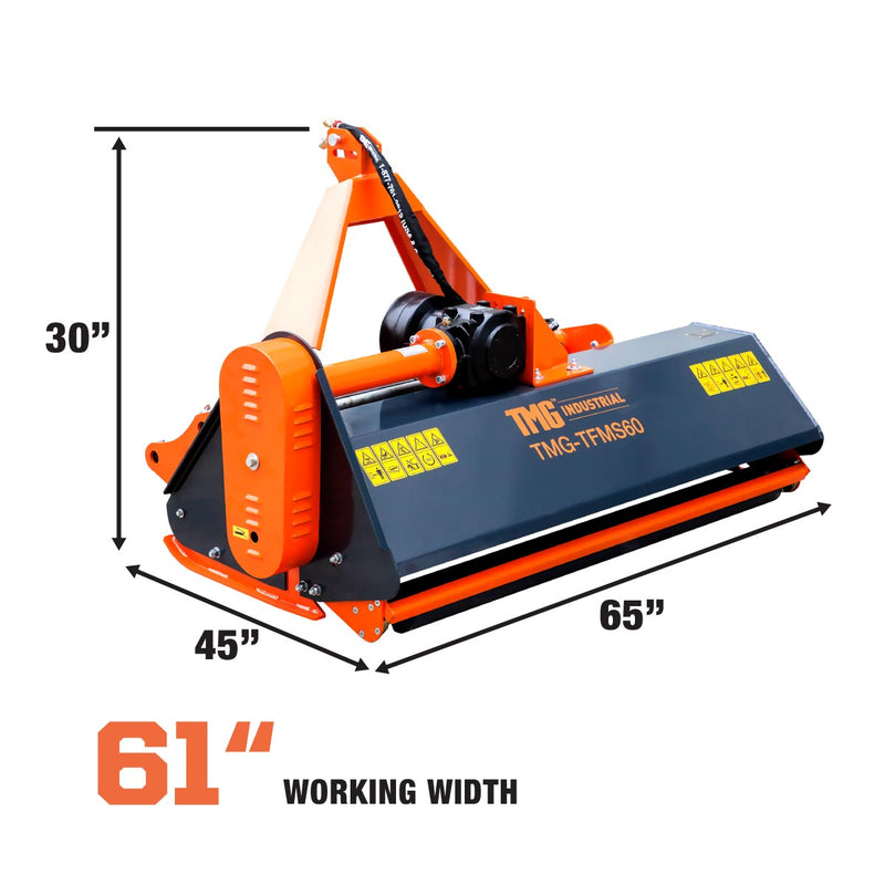 TMG Industrial 60” Side Shift Offset Flail Mower, 3-Point Hitch, 30-60 HP Tractor, PTO Drive Shaft, TMG-TFMS60