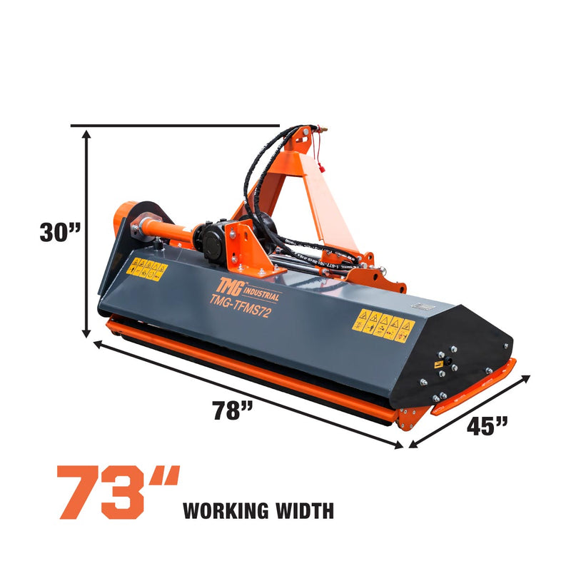 TMG Industrial 72” Side Shift Offset Flail Mower, 3-Point Hitch, 30-60 HP Tractor, PTO Drive Shaft, TMG-TFMS72